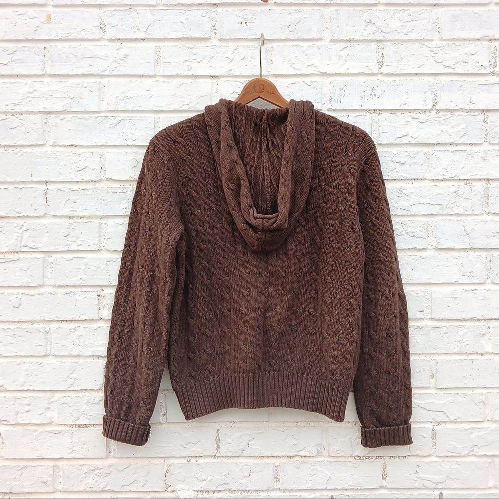 Vintage Ralph Lauren Cable Knit Hooded Full Zip Sweater Brown - Picture 5 of 5